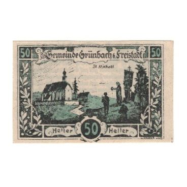 Geldschein, Österreich, Grübach bei Freistadt O.Ö. Gemeinde, 50 Heller