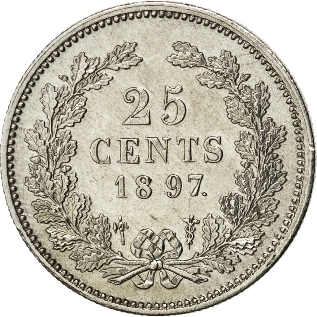 NETHERLANDS, 25 Cents, 1897, KM #115, MS(63), Silver, 3.58