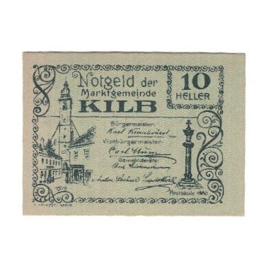 Geldschein, Österreich, Kilb N.Ö. Marktgemeinde, 10 Heller, Texte, 1920