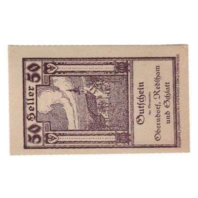 Banknote, Austria, Oberndorf Redlham Schlatt O.Ö. Gemeinden, 50 Heller, Texte
