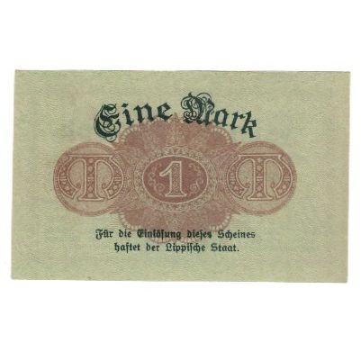 Banknote, Germany, Lippe Fürstlich Lippische Regierung in Detmold, 1 Mark