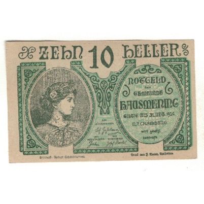 Geldschein, Österreich, Hausmening N.Ö. Gemeinde, 10 Heller, Blason, 1920