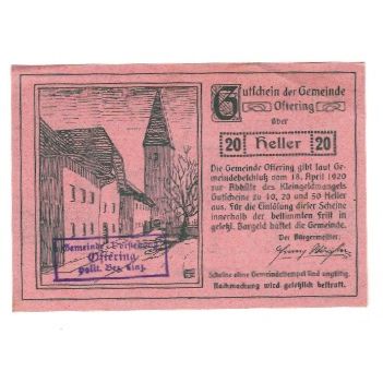 Geldschein, Österreich, Oftering O.Ö. Gemeinde, 20 Heller, château, 1920