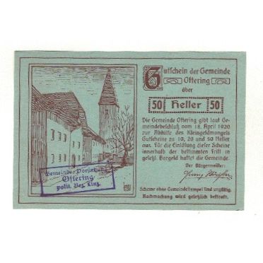 Banconote, Austria, Oftering O.Ö. Gemeinde, 50 Heller, château, 1920