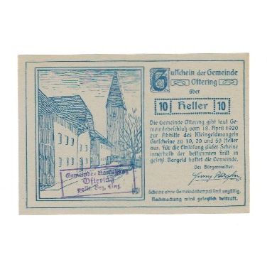 Geldschein, Österreich, Oftering O.Ö. Gemeinde, 10 Heller, château, 1920