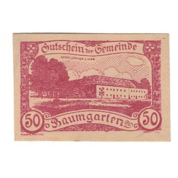 Geldschein, Österreich, Baumgarten O.Ö. Gemeinde, 50 Heller, texte 1, 1920