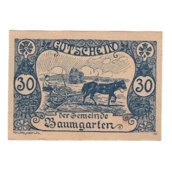 Geldschein, Österreich, Baumgarten O.Ö. Gemeinde, 30 Heller, Texte, 1920
