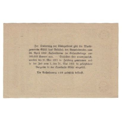 Geldschein, Österreich, Gföhl N.Ö. Marktgemeinde, 10 Heller, Texte, 1920