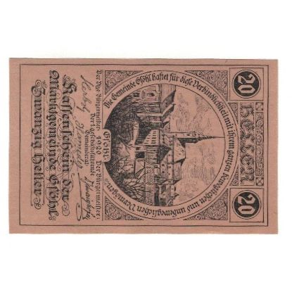 Geldschein, Österreich, Gföhl N.Ö. Marktgemeinde, 20 Heller, Texte, 1920