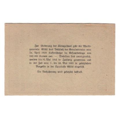 Geldschein, Österreich, Gföhl N.Ö. Marktgemeinde, 20 Heller, Texte, 1920