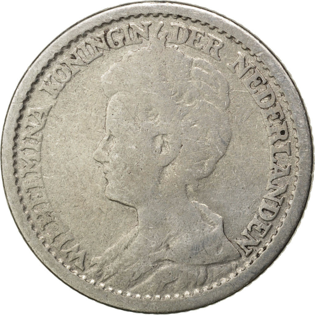 Coin, Netherlands, Wilhelmina I, 25 Cents, 1913, VF(20-25), Silver, KM:146