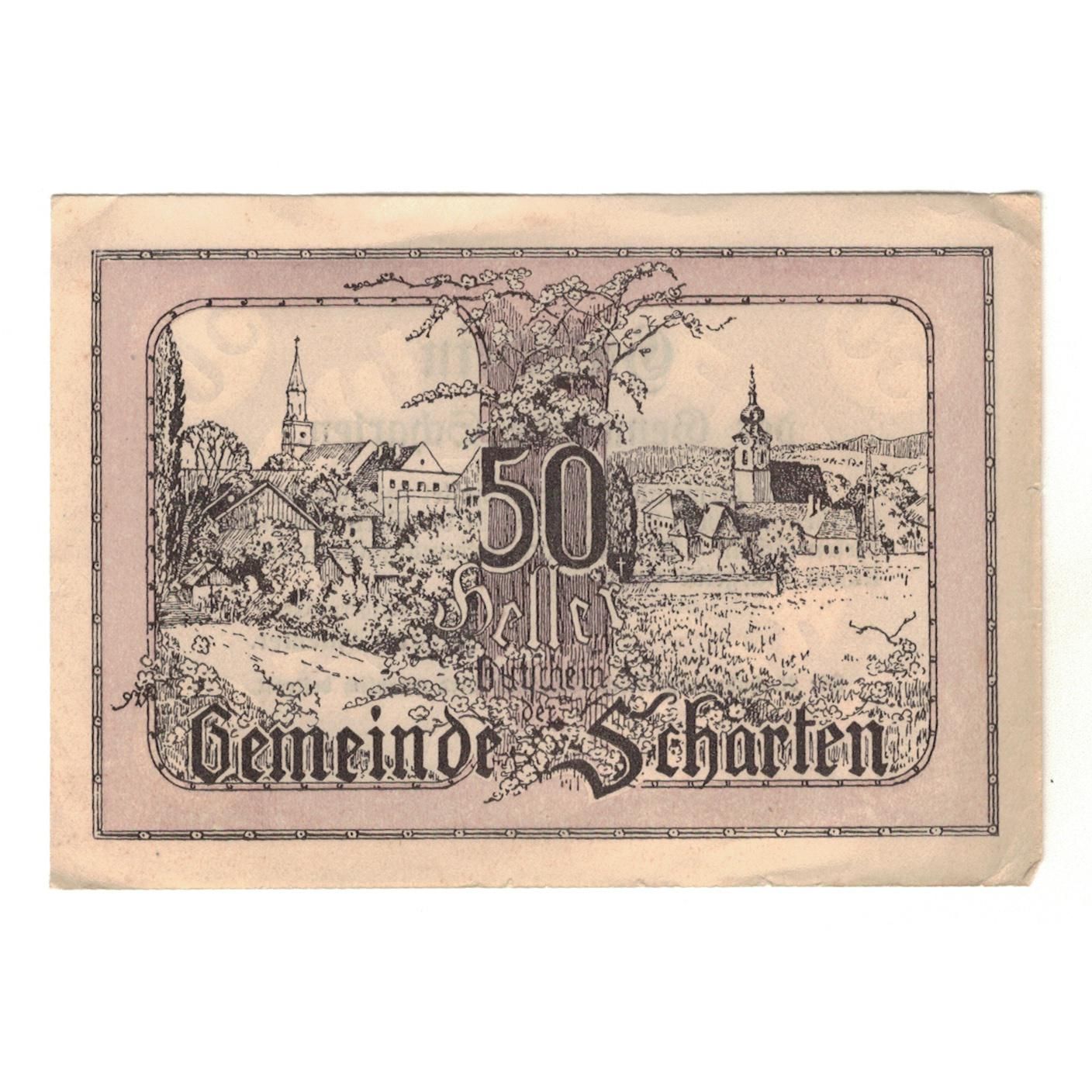 Banknote, Austria, Scharten O.Ö. Gemeinde, 50 Heller, Texte, 1920, 1920-05-02