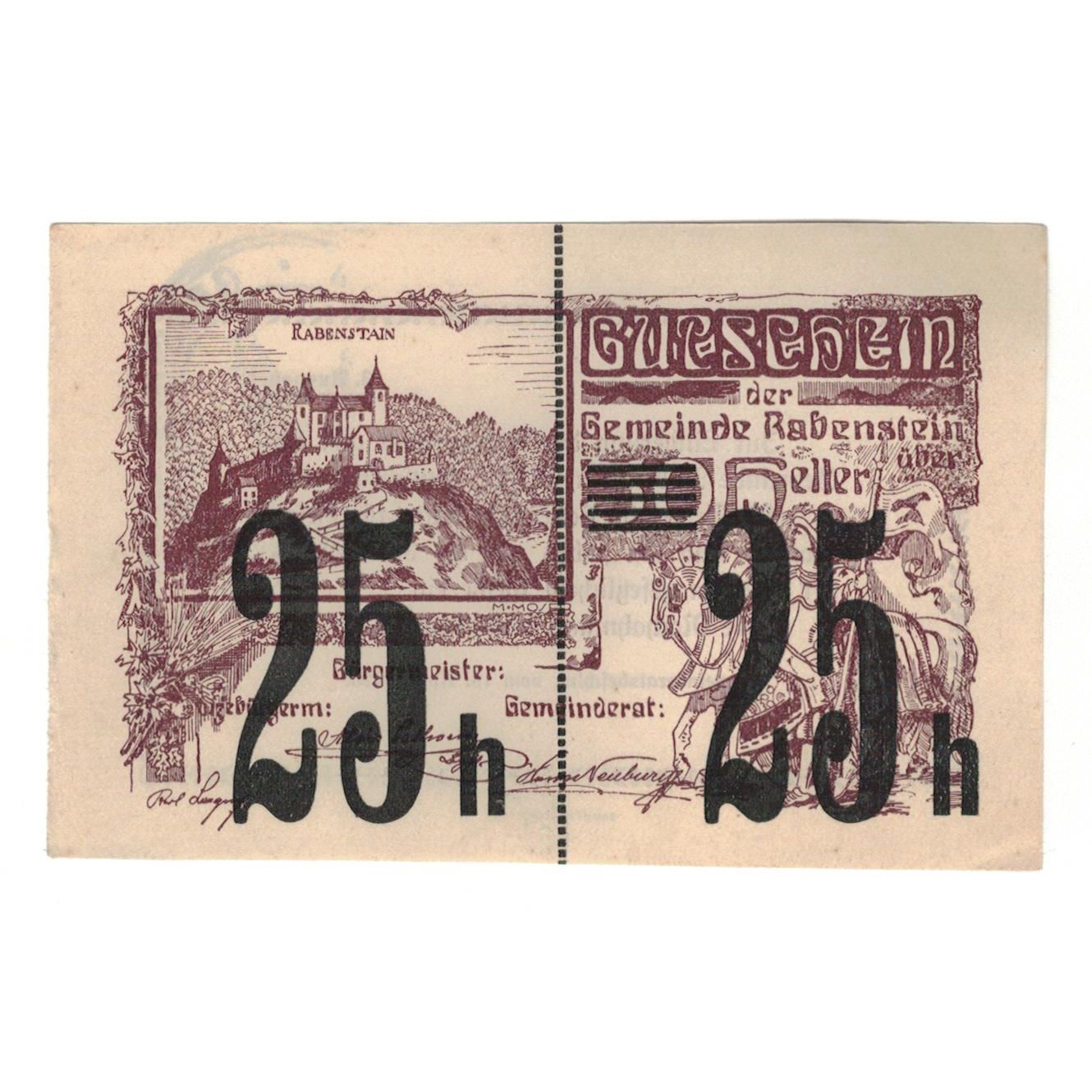 Banknote, Austria, Rabenstein N.Ö. Gemeinde, 25 Heller, Texte, 1920