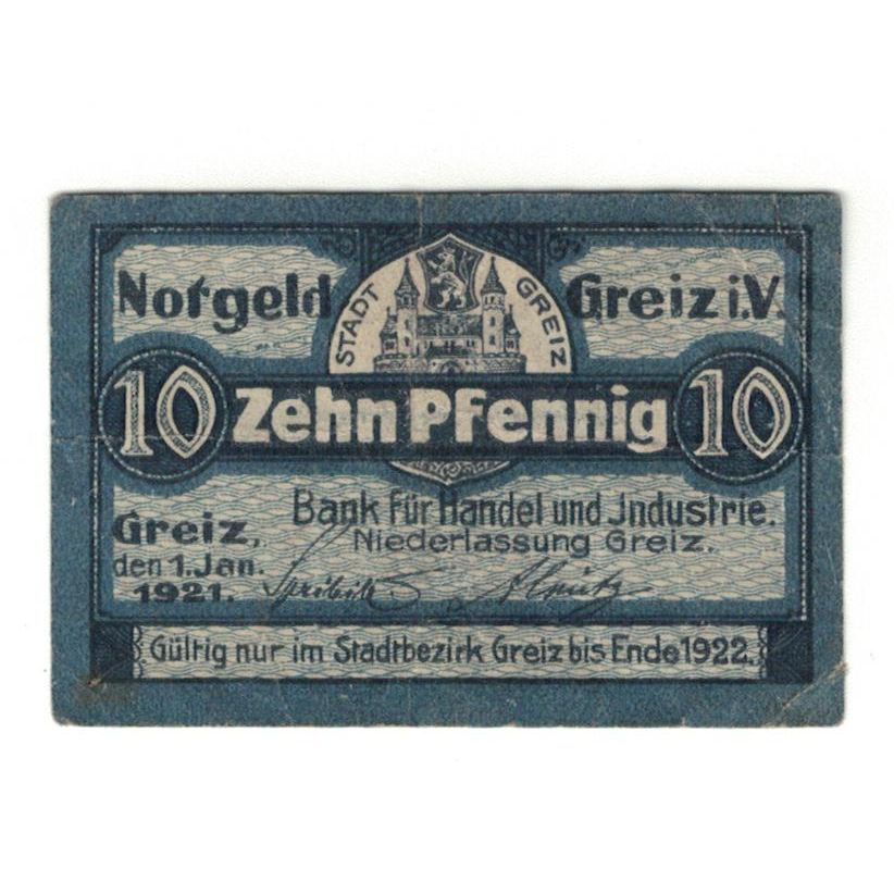 Banknote, Germany, Greiz, Bank für Handel und Industrie, 10 Pfennig, paysage