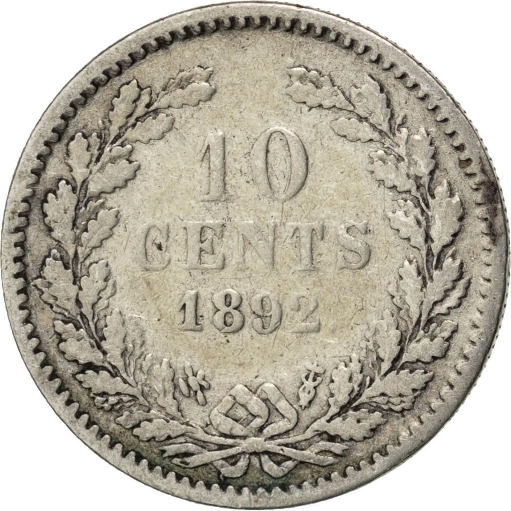 NETHERLANDS, 10 Cents, 1892, KM #116, VF(20-25), Silver, 15.2, 1.36