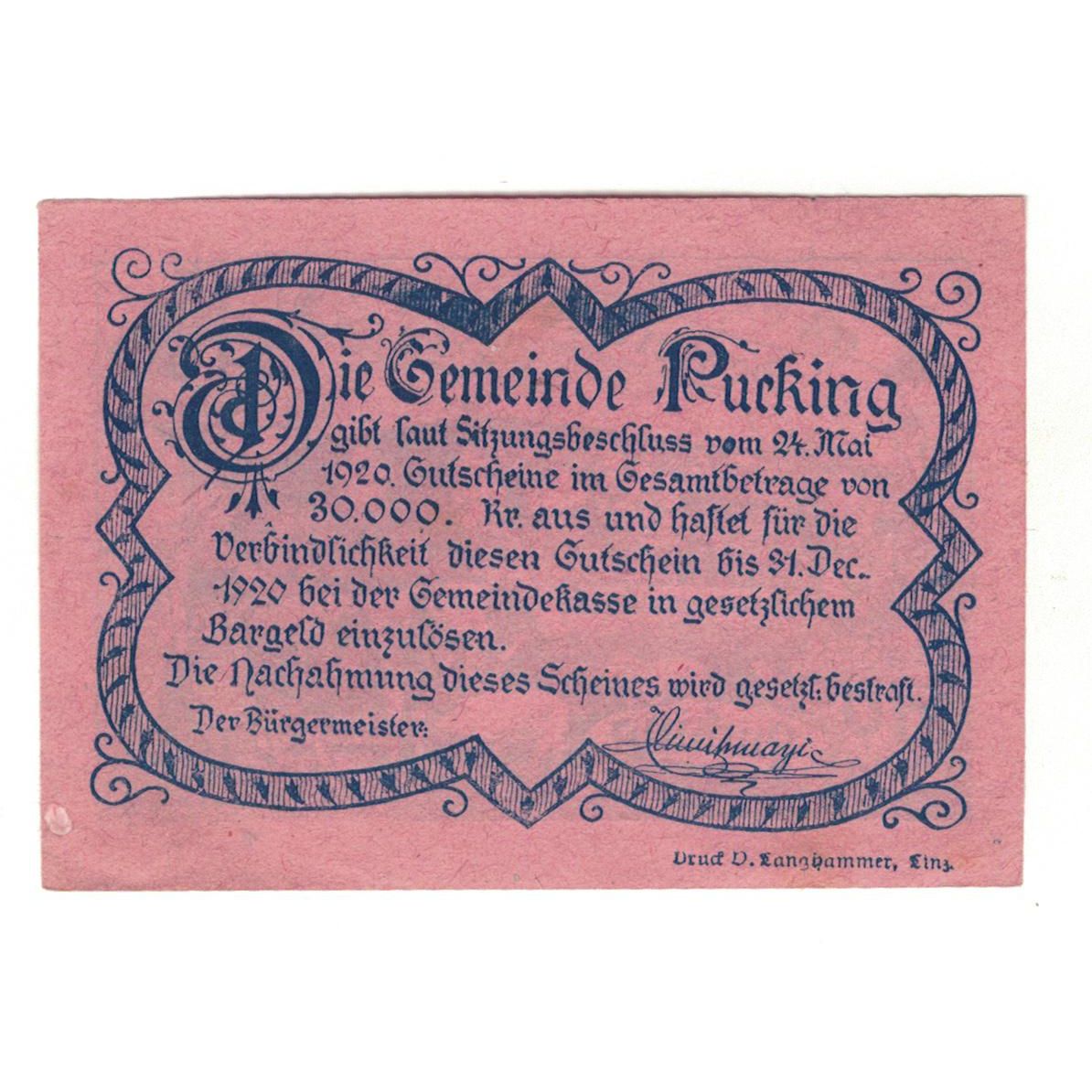 Banknote, Austria, Pucking O.Ö. Gemeinde, 10 Heller, paysage, 1920, 1920-12-31