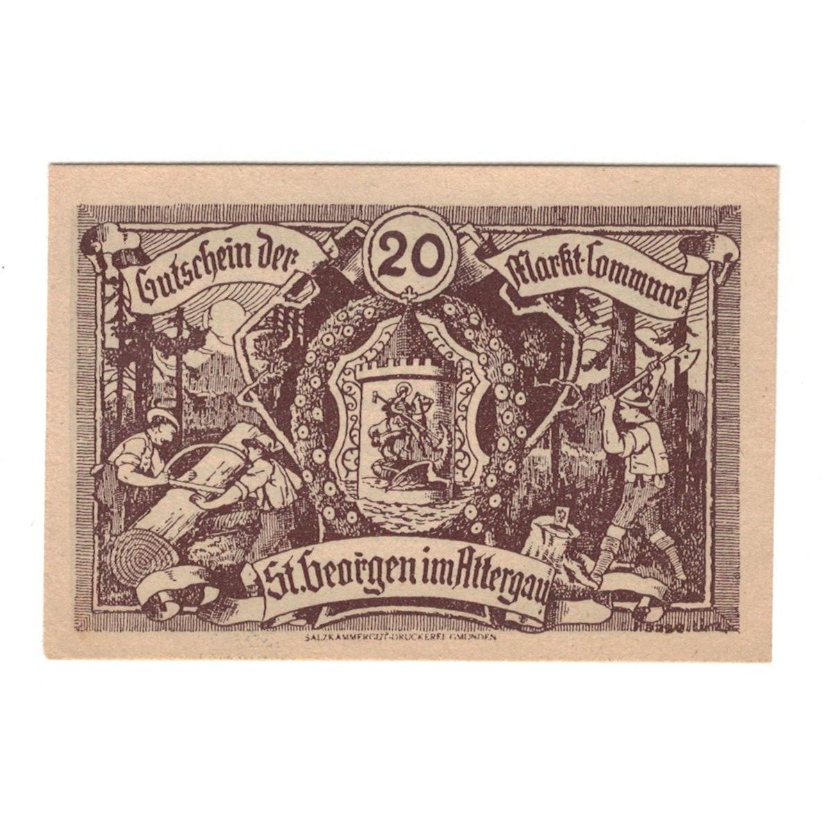 Banknote, Austria, St Georgen im Attergau, 20 Heller, Blason, 1920, 1920-06-06