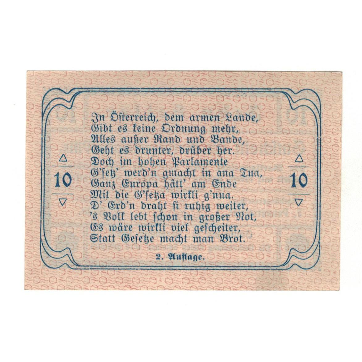 Geldschein, Österreich, 10 Heller, Texte, 1920, 1920-12-31, VZ, Mehl:FS 1115II
