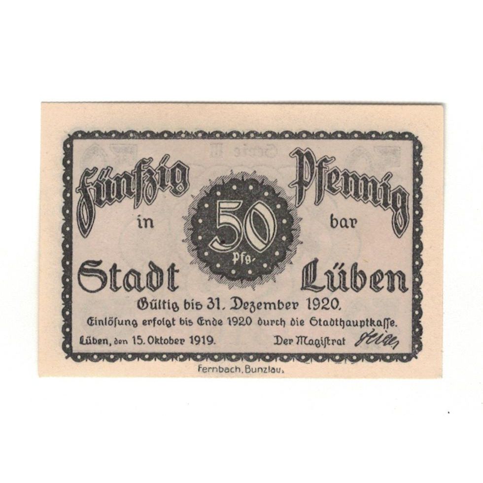 Banknote, Germany, Lüben Stadt, 50 Pfennig, château, 1920, 1920-12-31