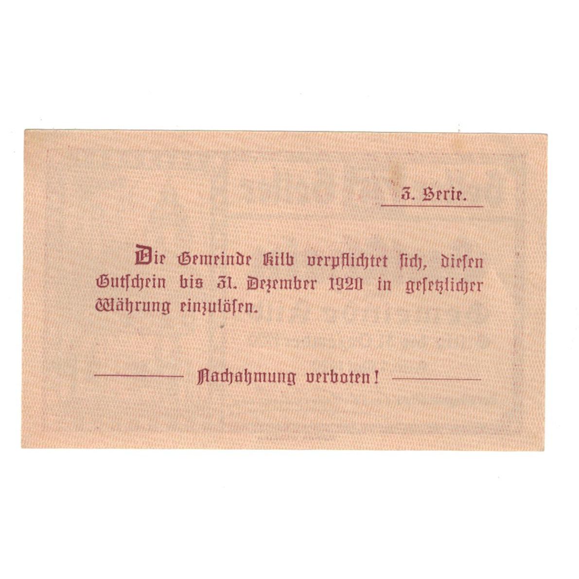 Geldschein, Österreich, Kilb N.Ö. Marktgemeinde, 75 Heller, Texte, 1920