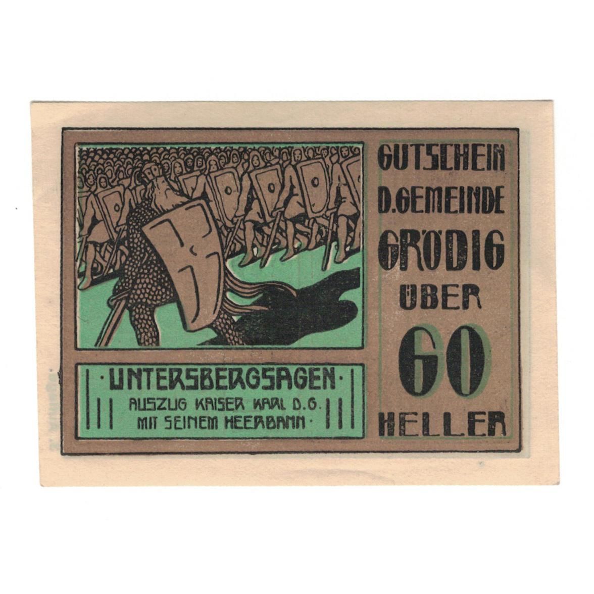 Geldschein, Österreich, Grödig sbg. Gemeinde, 60 Heller, paysage, 1920