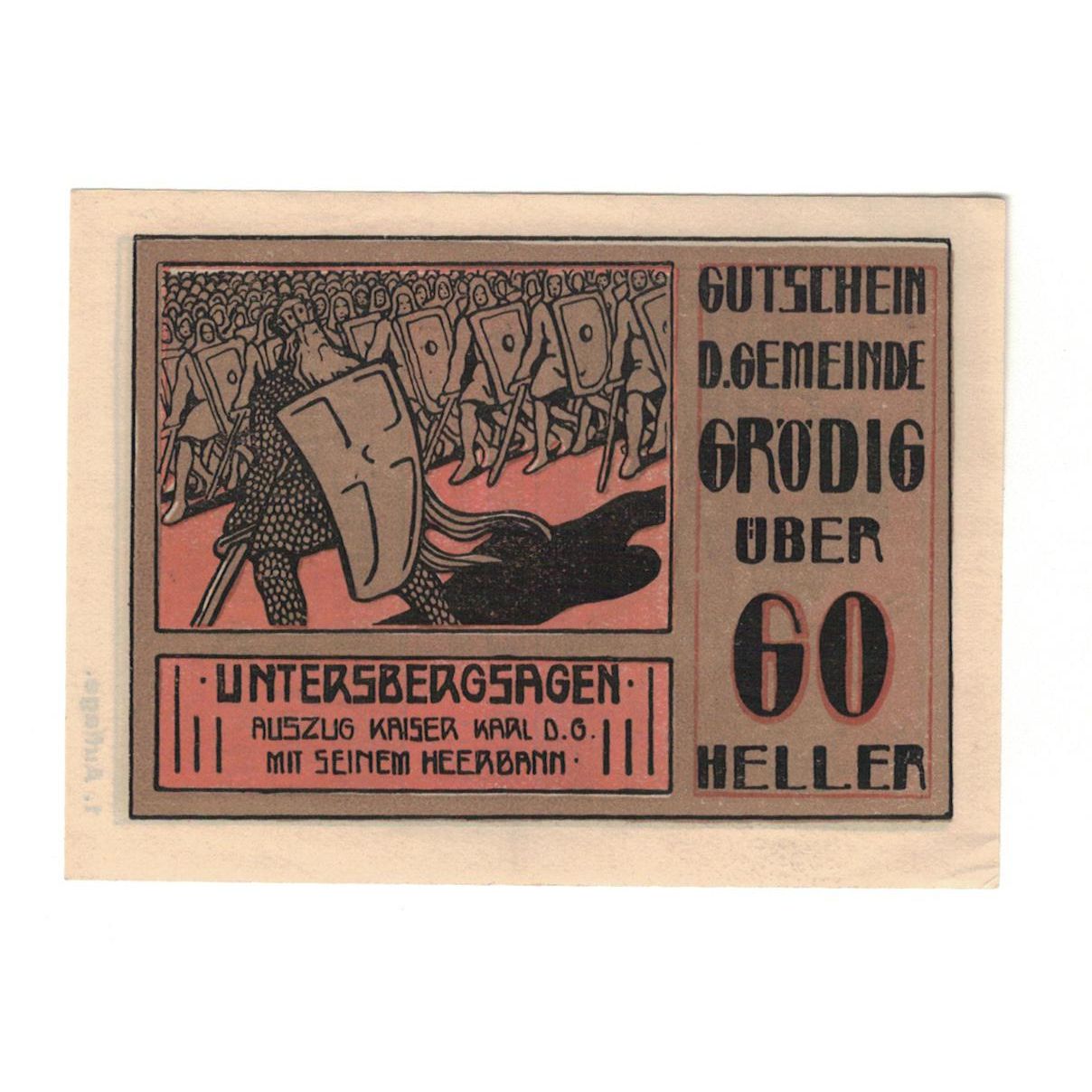 Geldschein, Österreich, Grödig sbg. Gemeinde, 60 Heller, paysage 1, 1920