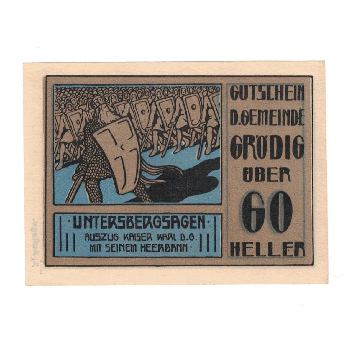 Geldschein, Österreich, Grödig sbg. Gemeinde, 60 Heller, paysage 2, 1920