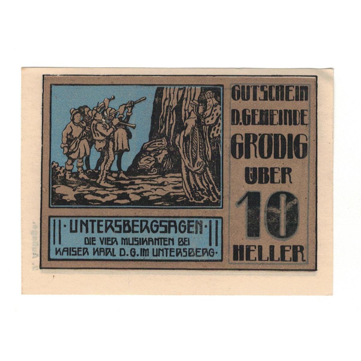 Geldschein, Österreich, Grödig sbg. Gemeinde, 10 Heller, personnage 1, 1920
