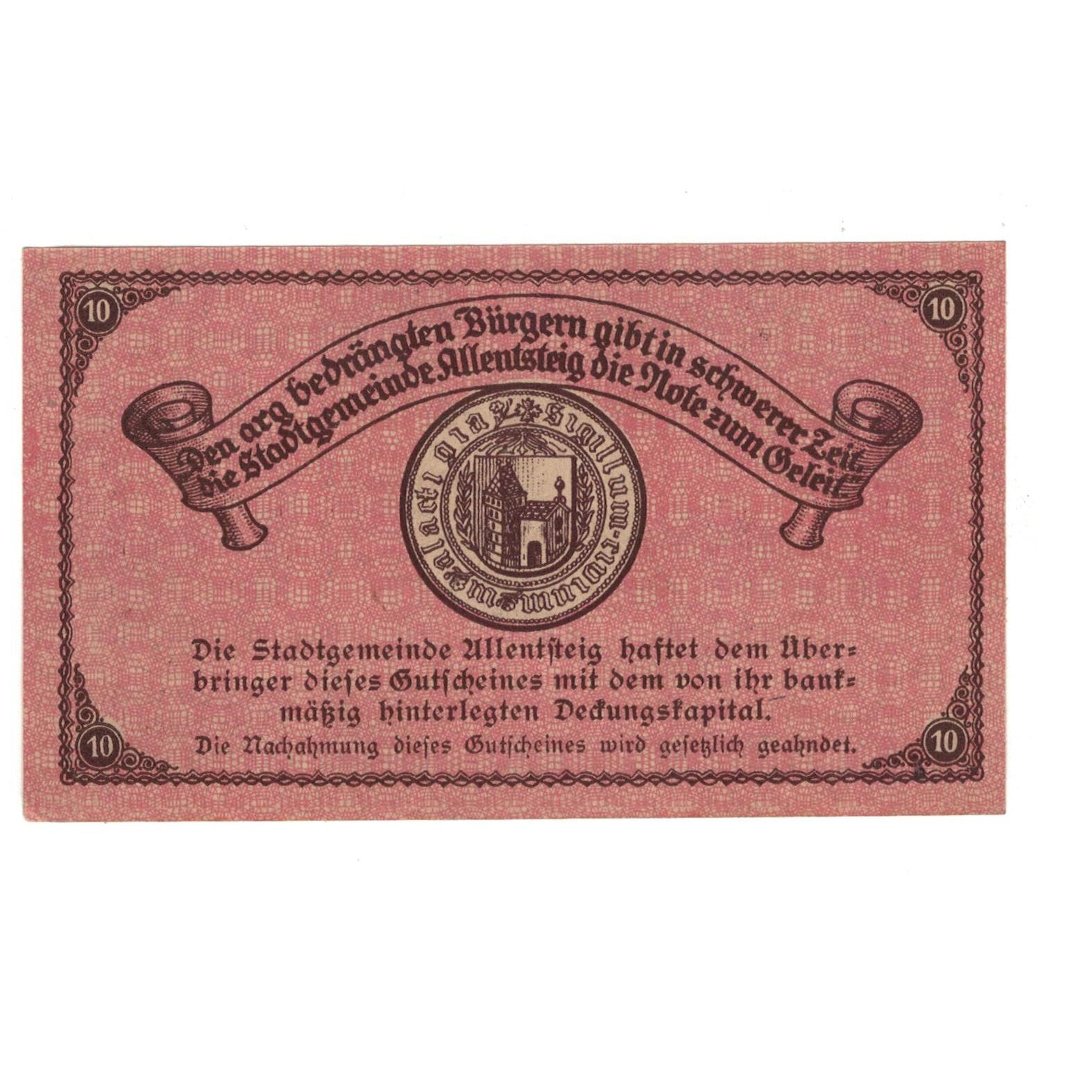 Geldschein, Österreich, Allentsteig N.Ö. Stadtgemeinde, 10 Heller, Texte 6