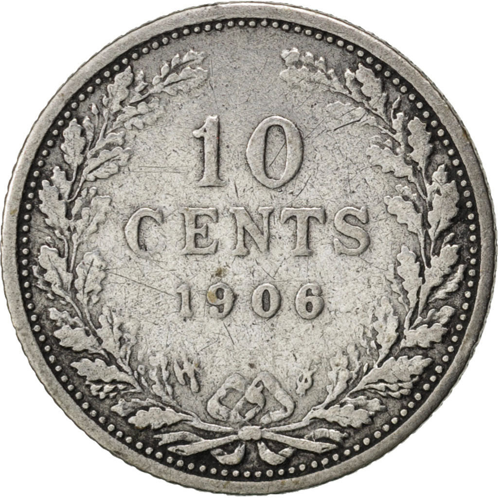 NETHERLANDS, 10 Cents, 1906, KM #136, VF(30-35), Silver, 15, 1.36