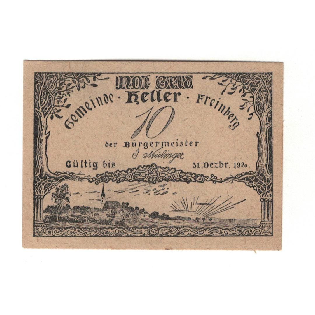 Geldschein, Österreich, Freinberg O.Ö. Gemeinde, 10 Heller, paysage, 1920