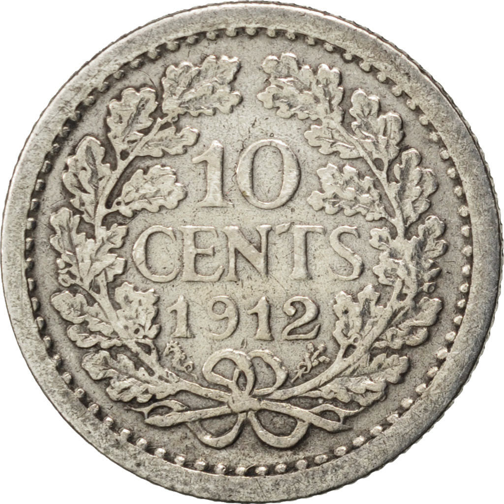 NETHERLANDS, 10 Cents, 1912, KM #145, EF(40-45), Silver, 15, 1.38