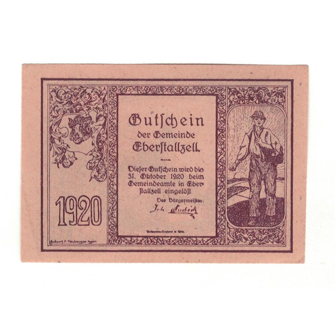 Geldschein, Österreich, Eberstallzell O.Ö. Gemeinde, 10 Heller, paysage, 1920