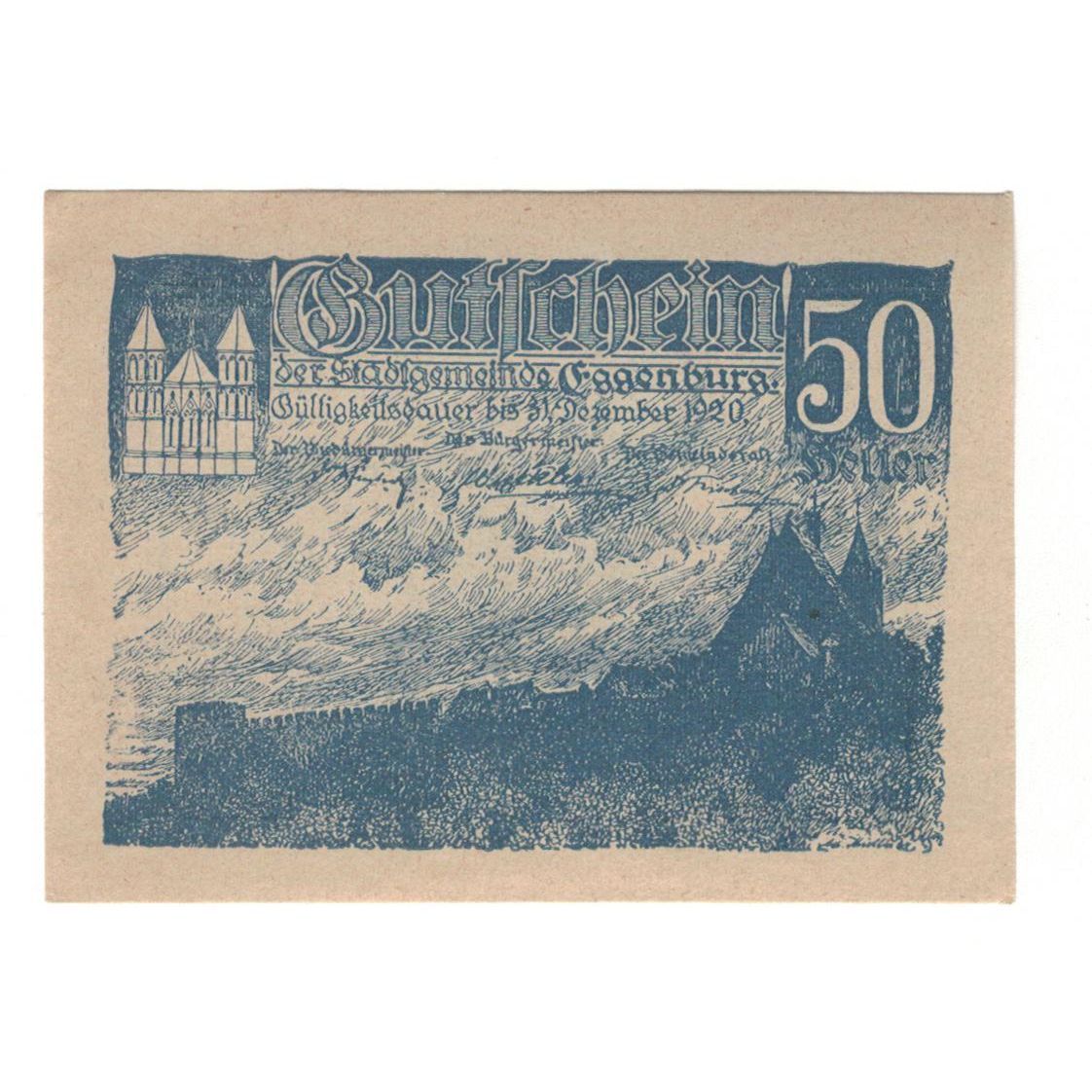 Geldschein, Österreich, Eggenburg N.Ö. Stadtgemeinde, 50 Heller, paysage 1