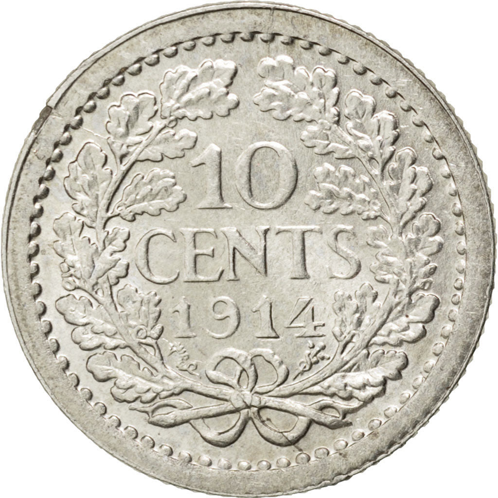 Paesi Bassi, Wilhelmina I, 10 Cents, 1914, SPL, Argento, KM:145
