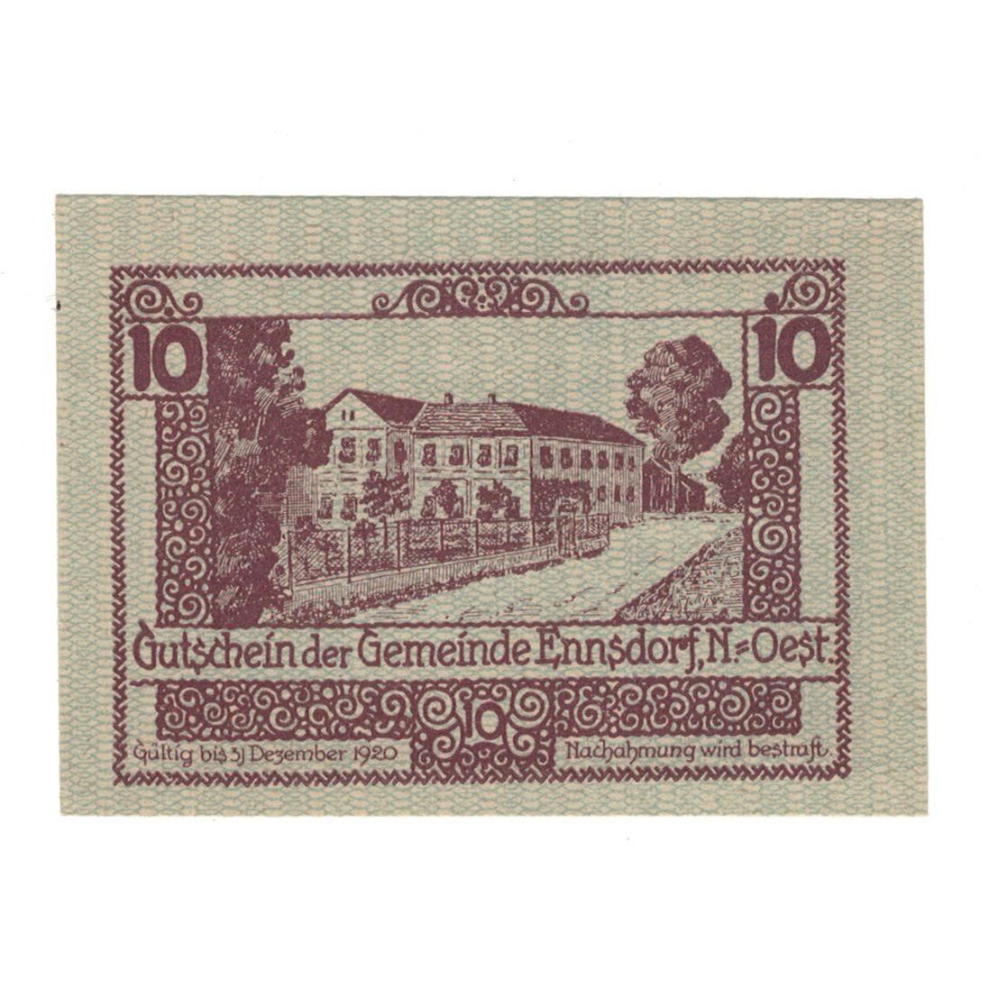Geldschein, Österreich, Ennsdorf N.Ö. Gemeinde, 10 Heller, village, 1920
