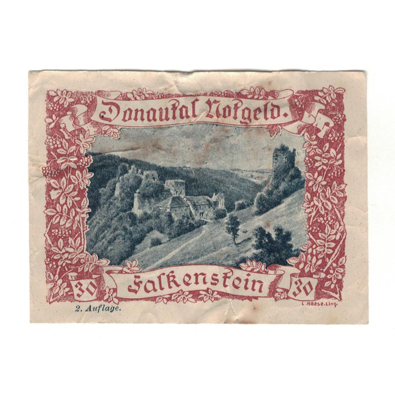 Geldschein, Österreich, Donautalnotgeld O.Ö. der Gemeinden, 30 Heller, Texte