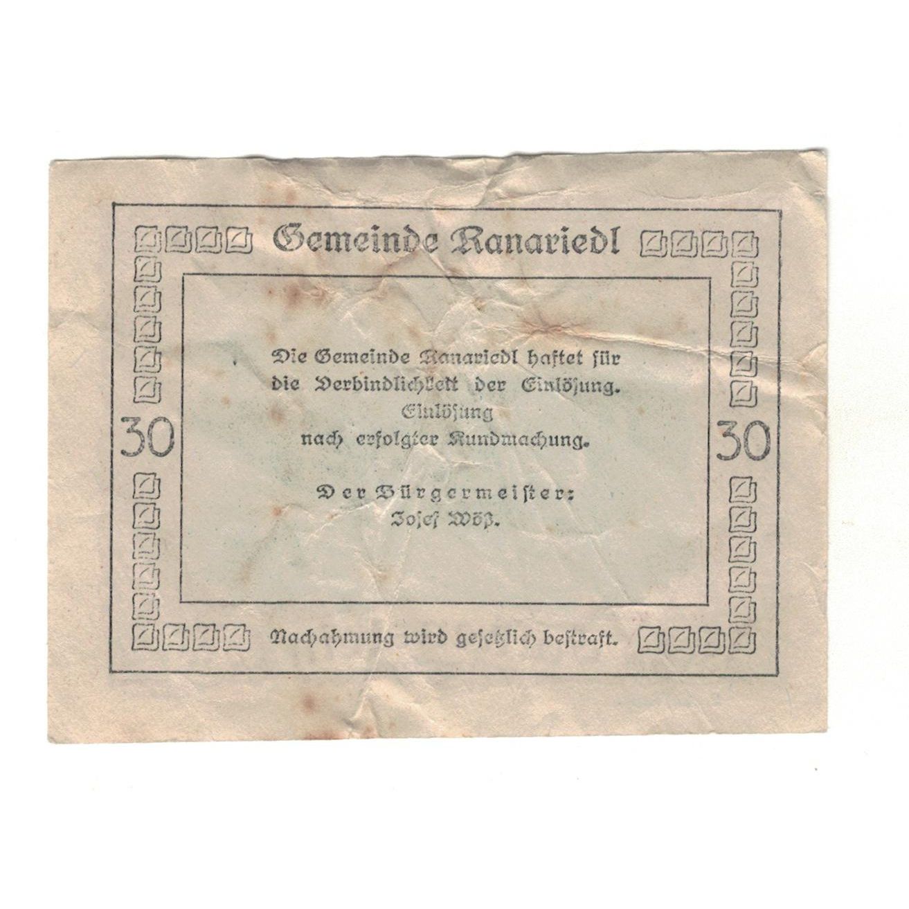 Geldschein, Österreich, Donautalnotgeld O.Ö. der Gemeinden, 30 Heller, Texte