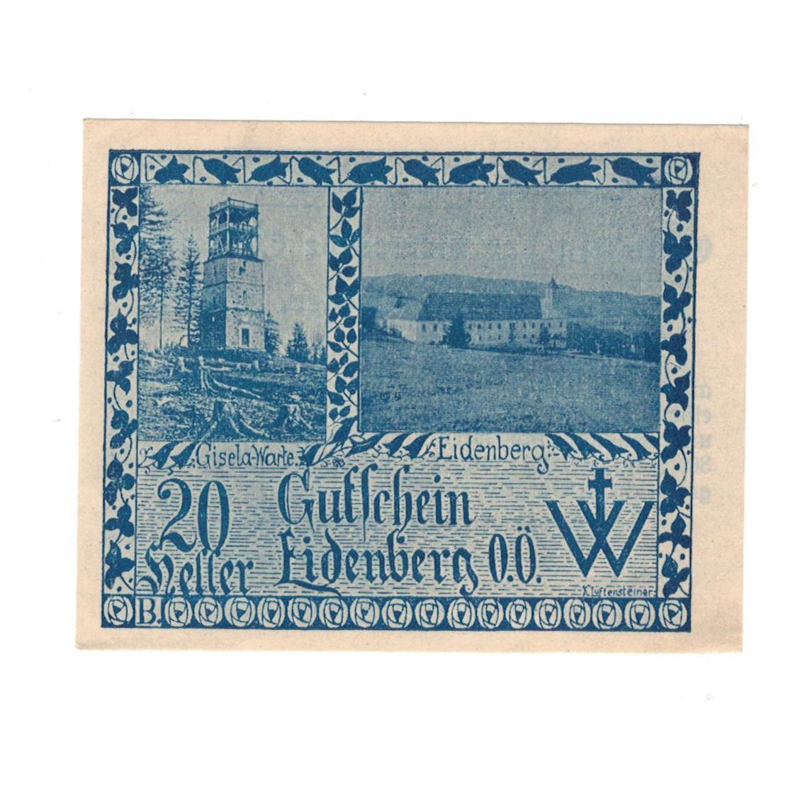 Geldschein, Österreich, Eidenberg O.Ö. Gemeinde, 20 Heller, Texte, 1920