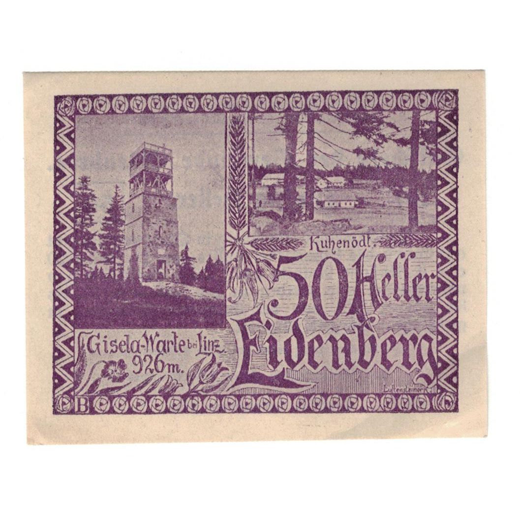Geldschein, Österreich, Eidenberg O.Ö. Gemeinde, 50 Heller, Texte, 1920