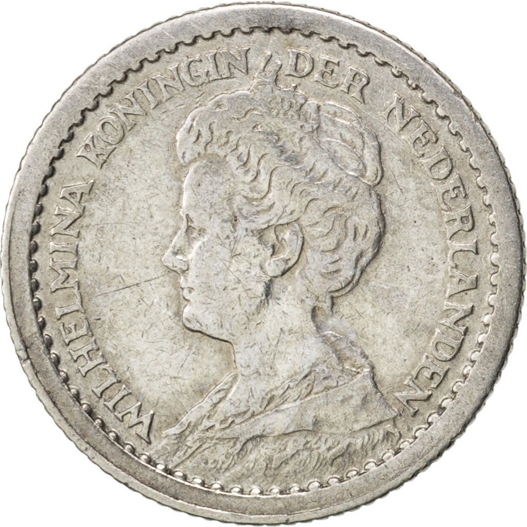 NETHERLANDS, 10 Cents, 1915, KM #145, EF(40-45), Silver, 15, 1.38