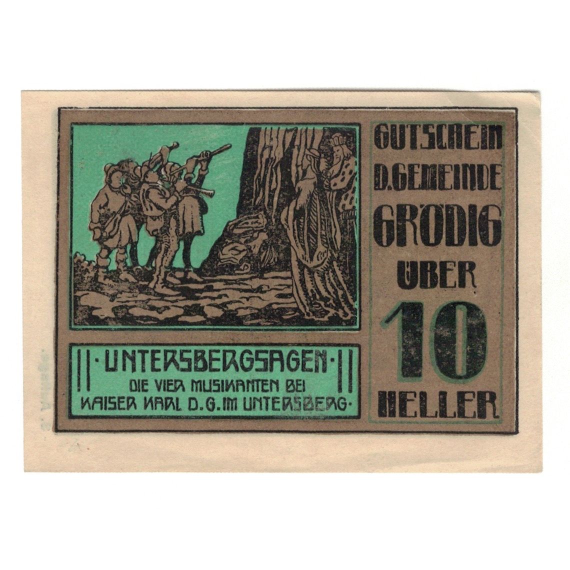Geldschein, Österreich, Grödig sbg. Gemeinde, 10 Heller, paysage, 1920