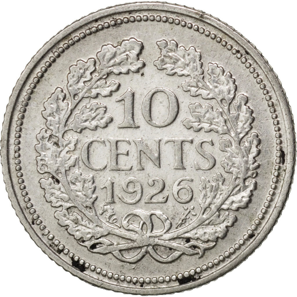NETHERLANDS, 10 Cents, 1926, KM #163, EF(40-45), Silver, 15, 1.41