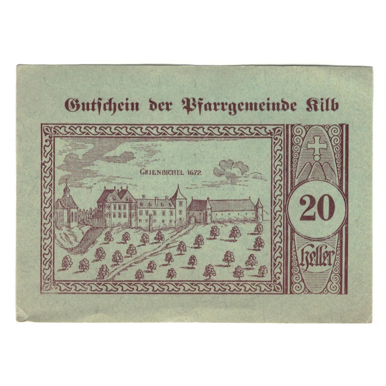 Geldschein, Österreich, Kilb N.Ö. Prv. Pfarrgemeinde, 20 Heller, Texte, 1920