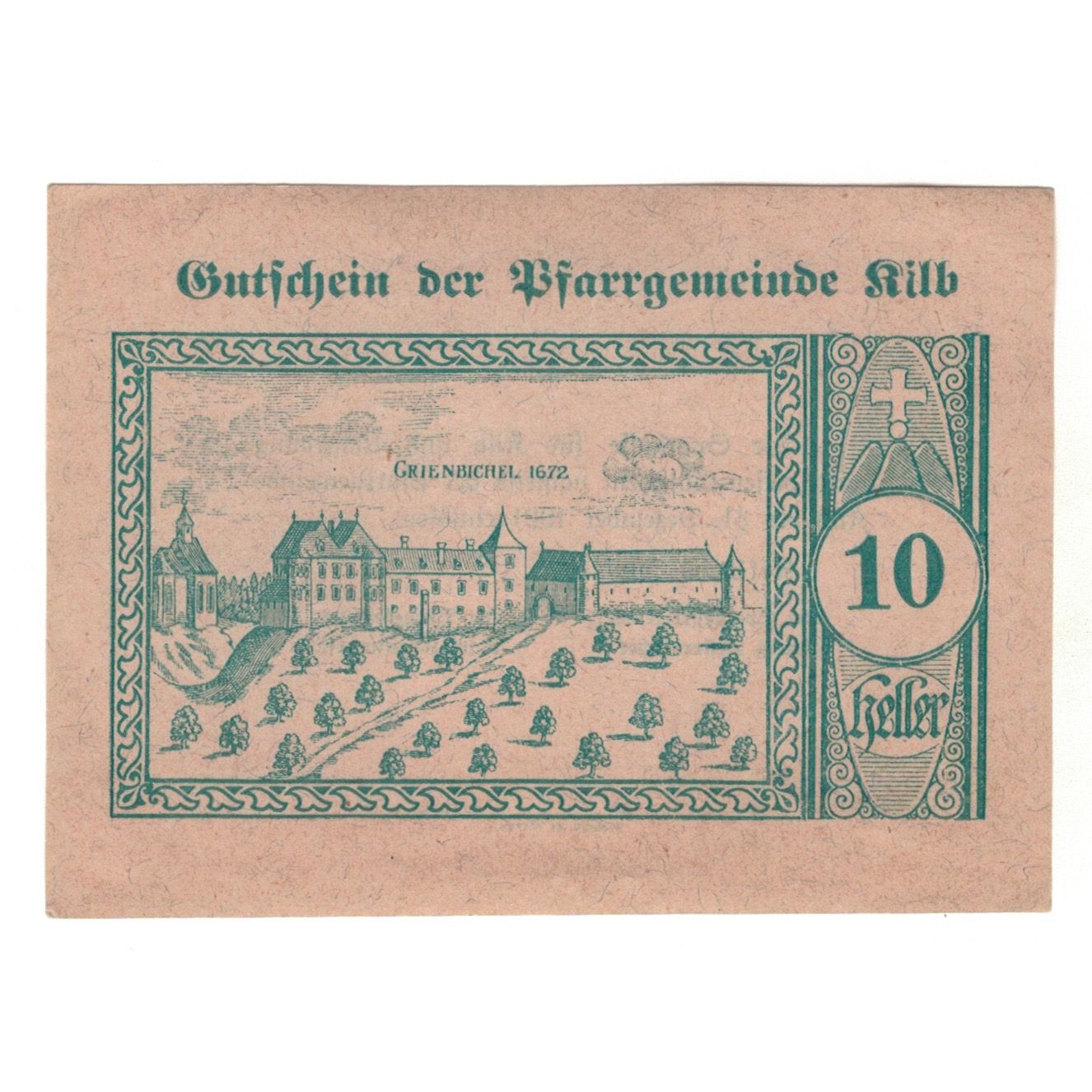 Geldschein, Österreich, Kilb N.Ö. Prv. Pfarrgemeinde, 10 Heller, Texte, 1920