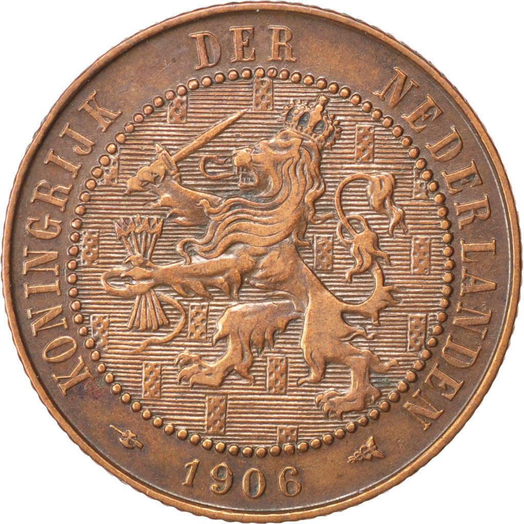 NETHERLANDS, 2-1/2 Cent, 1906, KM #134, EF(40-45), Bronze, 23.5, 3.89