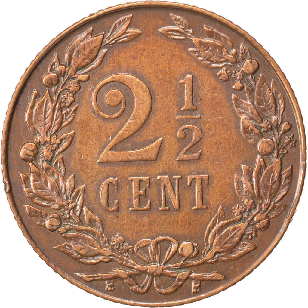 NETHERLANDS, 2-1/2 Cent, 1906, KM #134, EF(40-45), Bronze, 23.5, 3.89