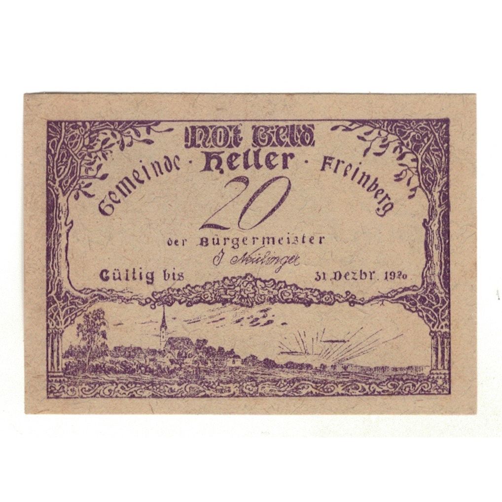 Geldschein, Österreich, Freinberg O.Ö. Gemeinde, 20 Heller, paysage, 1920