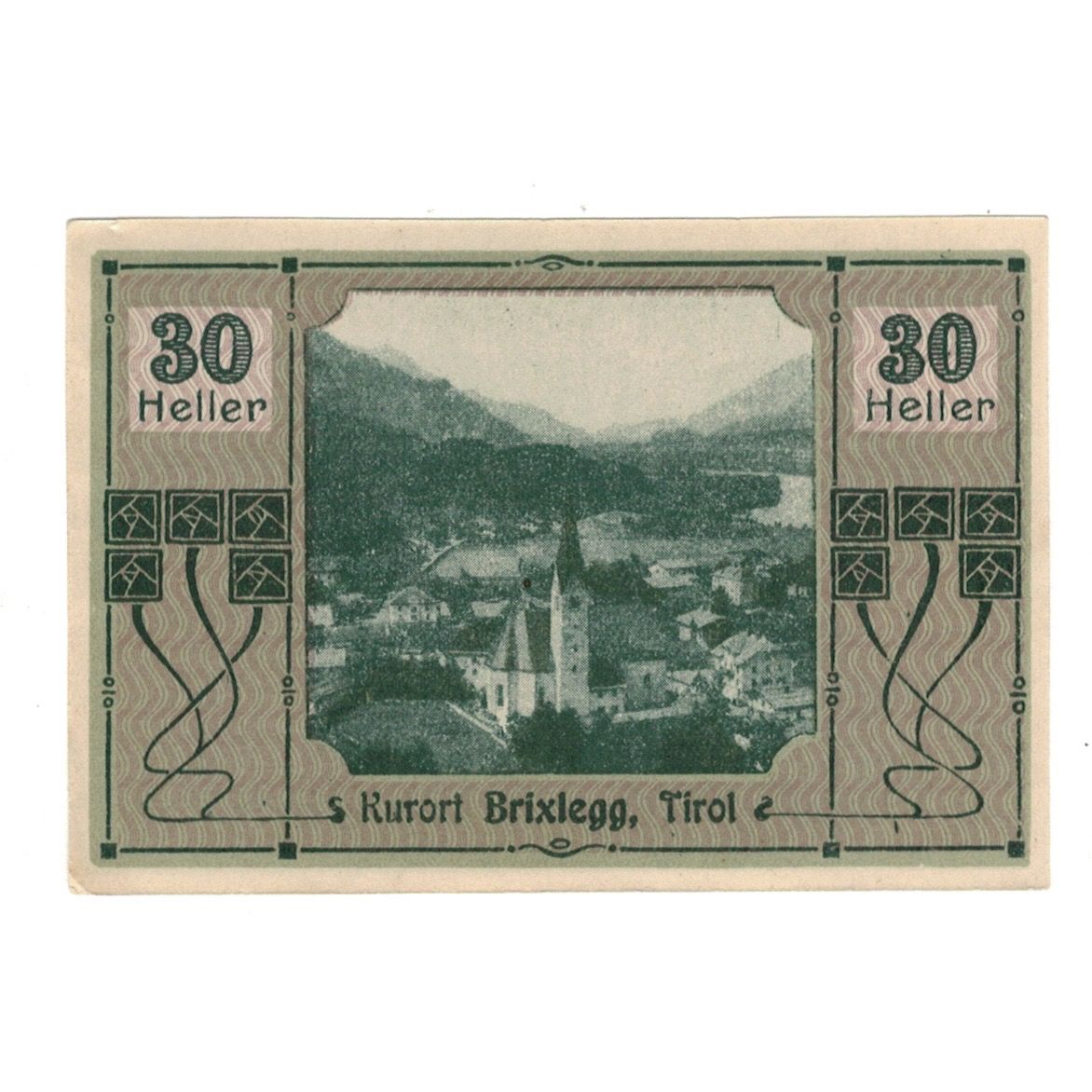 Geldschein, Österreich, Brixlegg Tirol Gemeinde, 30 Heller, paysage, 1920