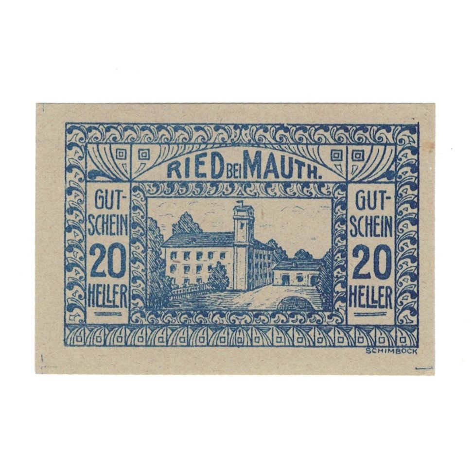 Banknote, Austria, Ried bei Mauthausen O.Ö. Gemeinde, 20 Heller, Eglise, 1920